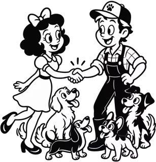 Une famille visite un élevage et rencontre les chiots